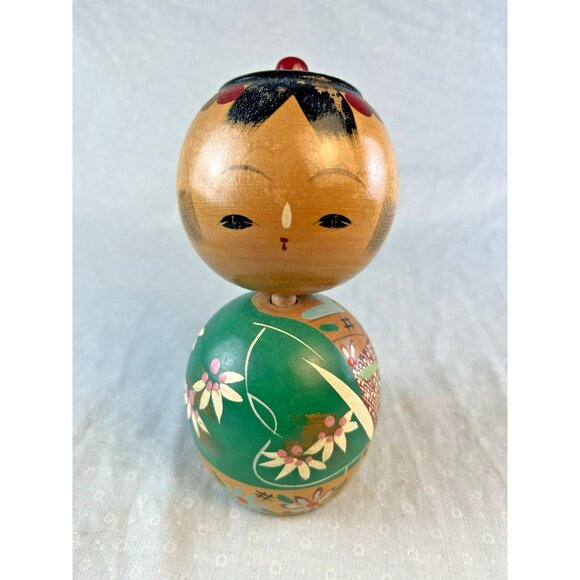 Vtg Japanese Wooden Bobble Head Nodder Kokeshi doll 5.5” T - Rare - unsigned - Picture 1 of 7